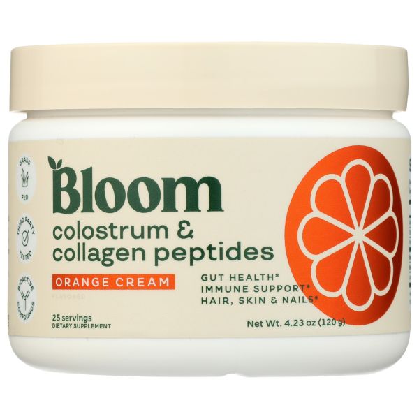 BLOOM NUTRITION: Colostrum and Collagen Peptides Orange Cream, 4.23 oz