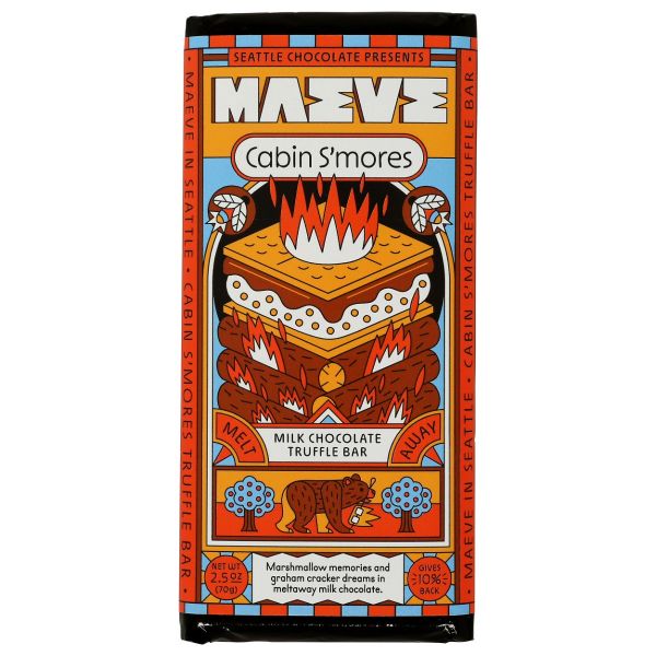MAEVE BY SEATTLE CHOCOLATE: Milk Chocolate Truffle Bar Cabin S'mores, 2.5 oz