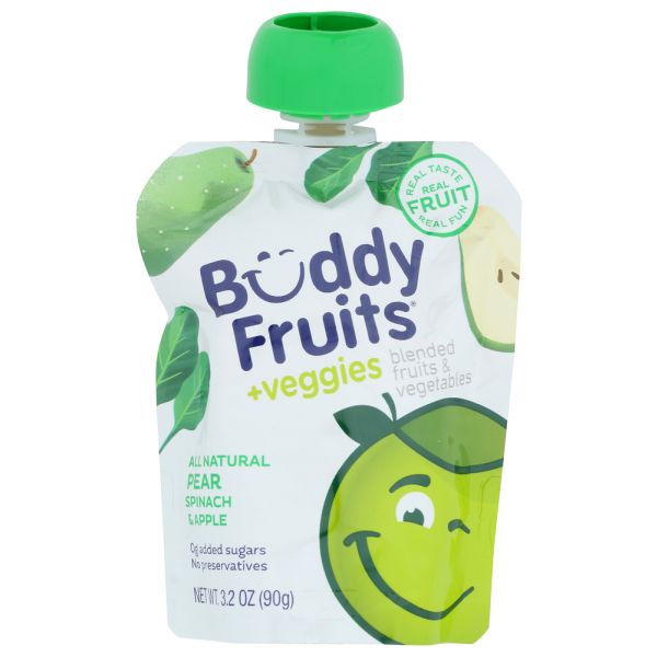 BUDDY FRUITS: Pear Spinach And Apple Blended Fruits And Vegetables, 3.2 oz