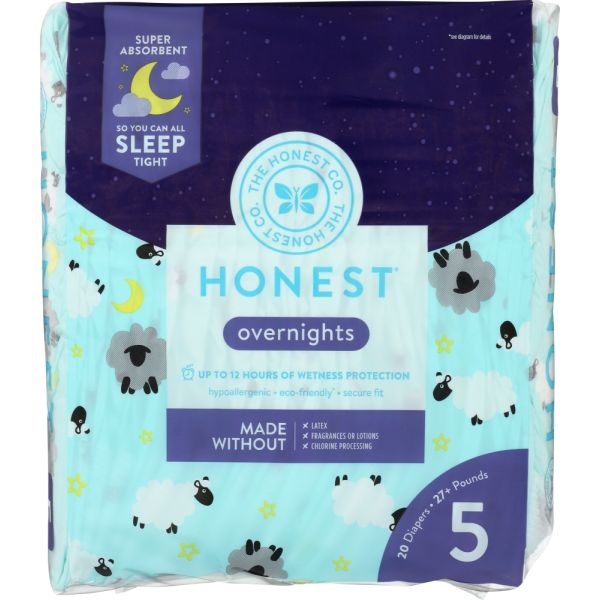 THE HONEST COMPANY: Sleepy Sheep Overnight Diapers Size 5, 20 pk