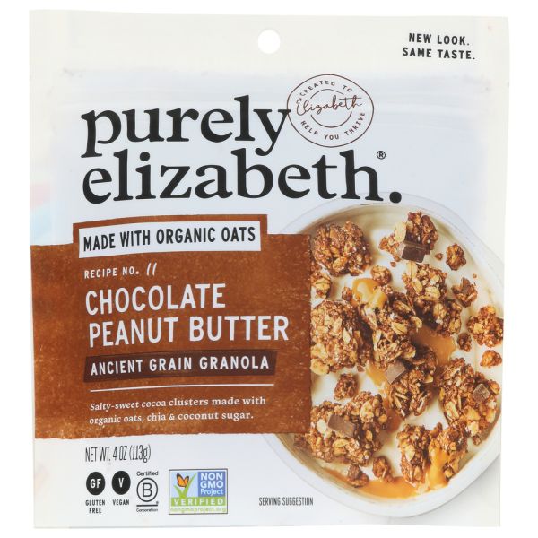 PURELY ELIZABETH: Chocolate Peanut Butter Ancient Grain Granola, 4 oz