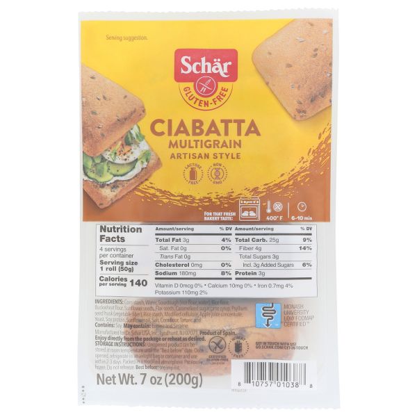 SCHAR: Bread Multigrain Ciabatta, 7 oz