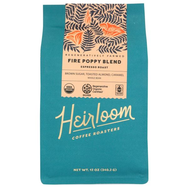 HEIRLOOM: Fire Poppy Blend Espresso Whole Bean Coffee, 12 oz