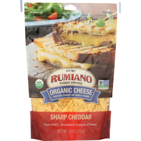RUMIANO FAMILY: Organic Sharp Cheddar Shredded Cheese, 6 oz