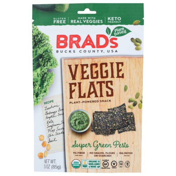 BRADS PLANT BASED: Veggie Flats Super Green Pesto, 3 oz