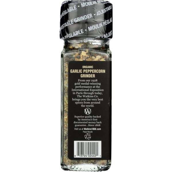 WATKINS: Organic Garlic Peppercorn Grinder, 2.7 oz
