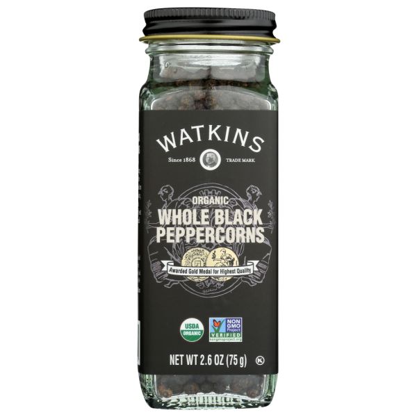 WATKINS: Organic Whole Black Peppercorns, 2.6 oz