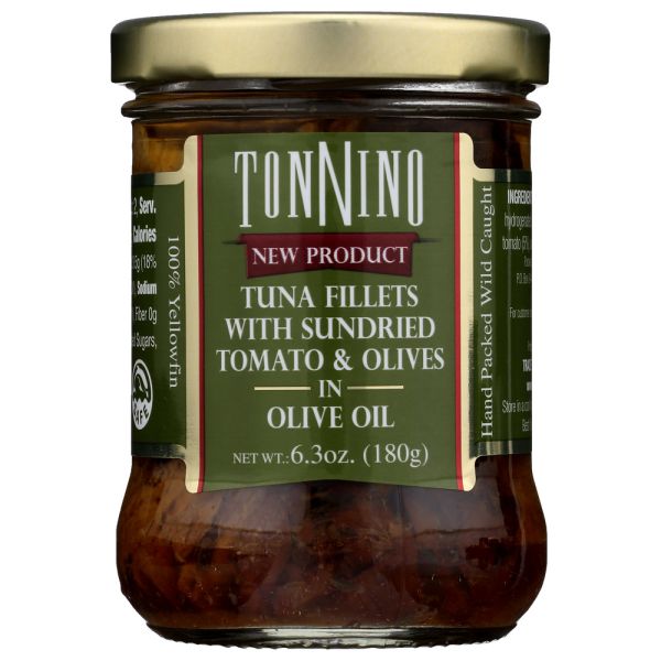 TONNINO: Tuna Fillets With Sundried Tomato And Olives In Olive Oil, 6.3 oz