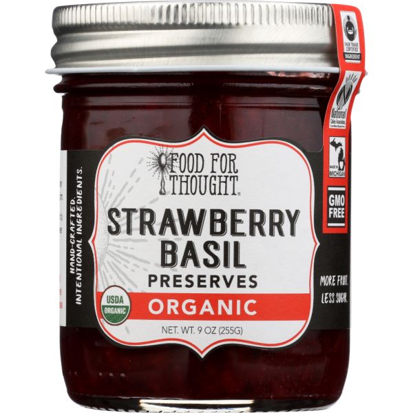 FOOD FOR THOUGHT: Organic Strawberry Basil Preserves, 9 oz