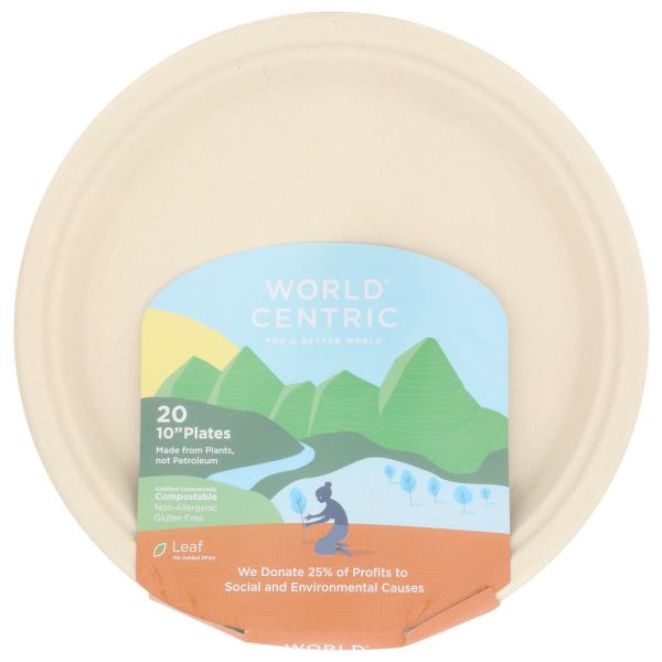 WORLD CENTRIC: Compostable Plate 10 Inches, 20 pc