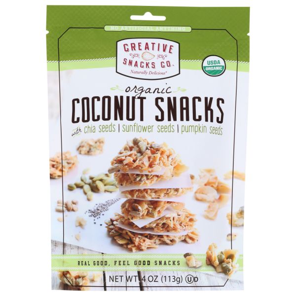 CREATIVE SNACKS: Organic Coconut Snacks With Chia Seeds Sunflower Seeds and Pumpkin Seeds, 4 oz