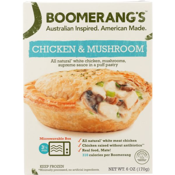 BOOMERANGS: Chicken and Mushroom Aussie Pie, 6 oz