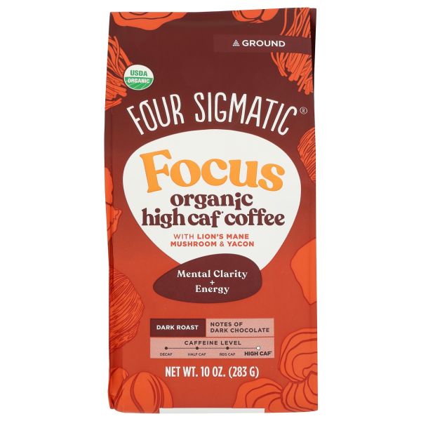 FOUR SIGMATIC: Focus Max High Caf Ground Coffee Dark, 10 oz