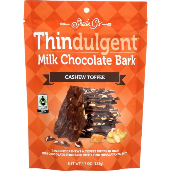 SHEILA GS: Thindulgent Milk Chocolate Bark Cashew Toffee, 4.7 oz