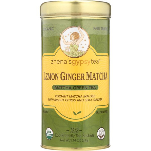 ZHENAS GYPSY TEA: Tea Green Lemon, Ginger Matcha, 22 bg, 1.14 oz