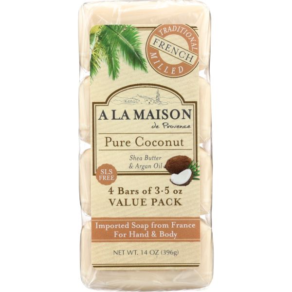 A LA MAISON: Pure Coconut Bar Soap 4 Bars Value Pack, 14 oz