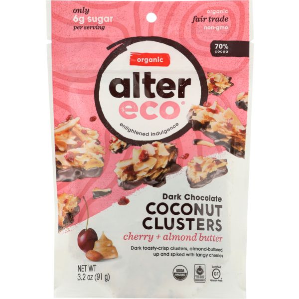 ALTER ECO: Chocolate Dark Coconut Clusters Cherry Almond, 3.2 oz