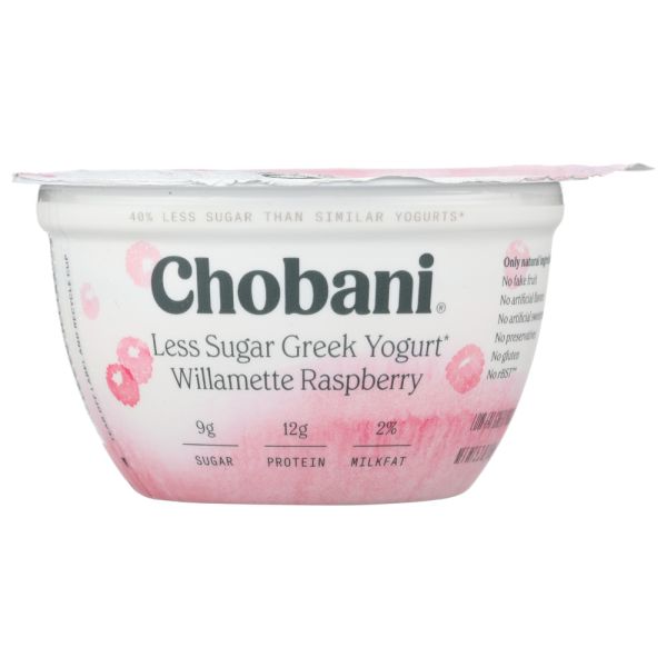 CHOBANI: Less Sugar Greek Yogurt Willamette Raspberry, 5.30 oz
