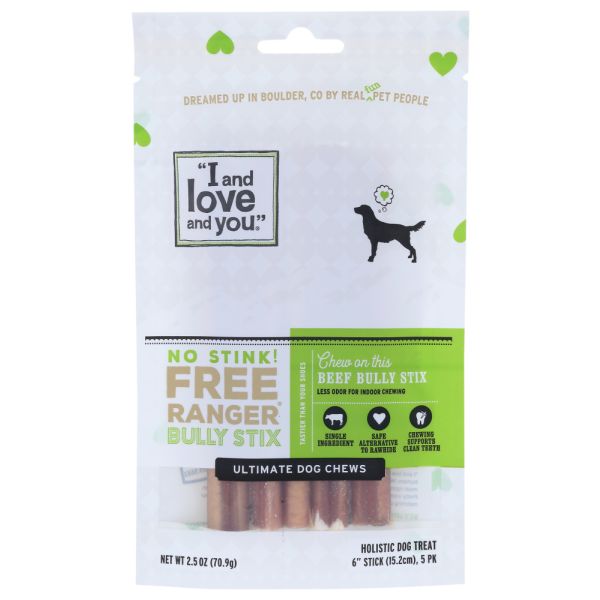 I&LOVE&YOU: No Stink Free Ranger Beef Bully Stix Dog Chews, 2.5 oz