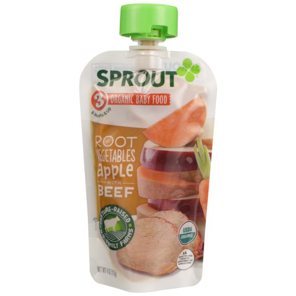 SPROUT: Root Vegetables Apple With Beef Baby Food, 4 oz