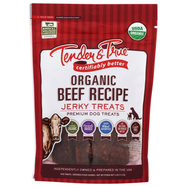 TENDER AND TRUE: Treat Dog  Jerky Beef Org, 4 OZ