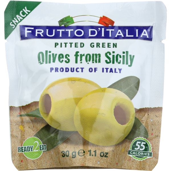 FRUTTO DITALIA: Pitted Green Olives Snack Pack, 1.10 oz