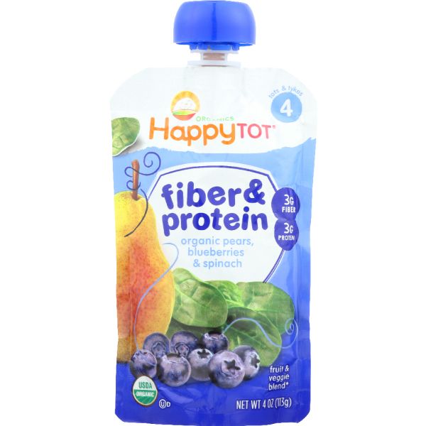 HAPPY TOT: Fiber & Protein Pears, Blueberries & Spinach, 4 oz