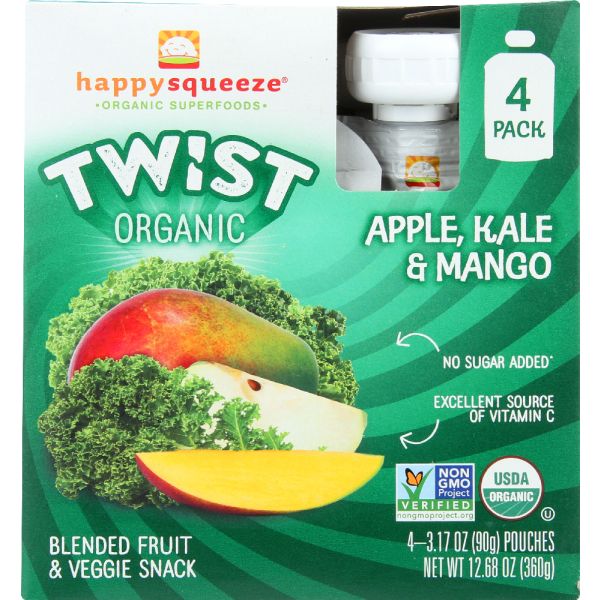 HAPPY KID: Twist Organic Apple Kale and Mango 4 Packs, 12.68 oz