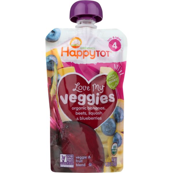 HAPPY TOT: Veggies Ban Beet Squash Blueberries Organic, 4.22 oz