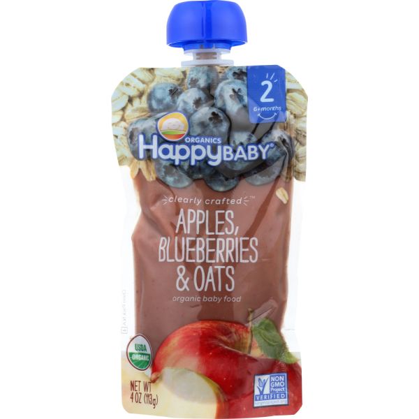 HAPPY BABY: Stage 2 Apple Blueberry and Oats Organic Baby Food, 4 oz