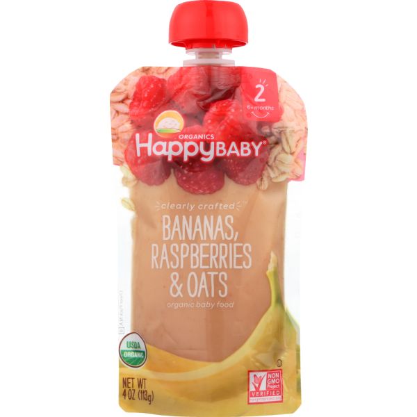 HAPPY BABY: Stage 2 Banana Raspberry Oats Organic, 4 oz