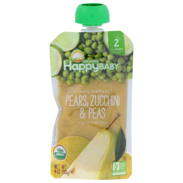 HAPPY BABY: S2 Pear Zucchini Pea Org, 4 oz