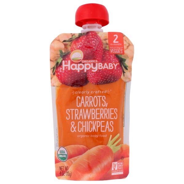 HAPPY BABY: Carrots, Strawberries and Chickpeas Pouch, 4 oz