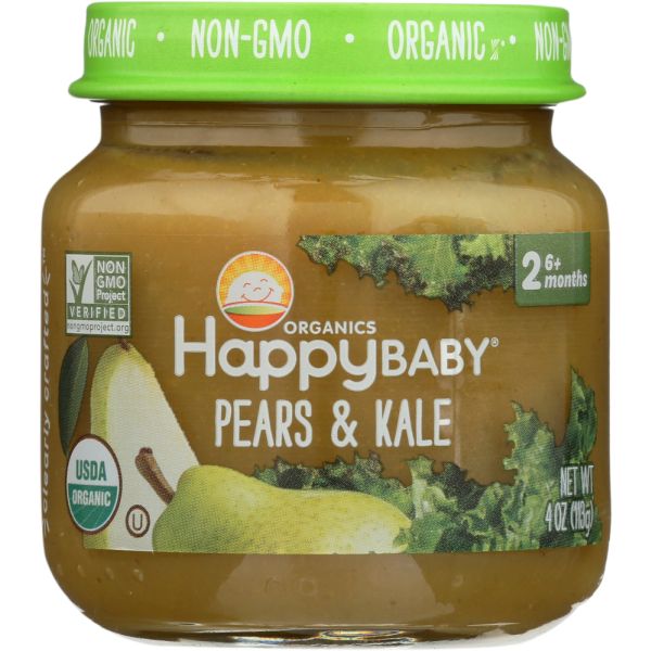 HAPPY BABY: Stage 2 Pears and Kale Baby Food, 4 oz