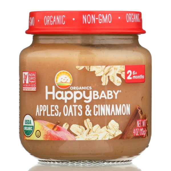 HAPPY BABY: Stage 2 Apples, Oats and Cinnamon, 4 oz