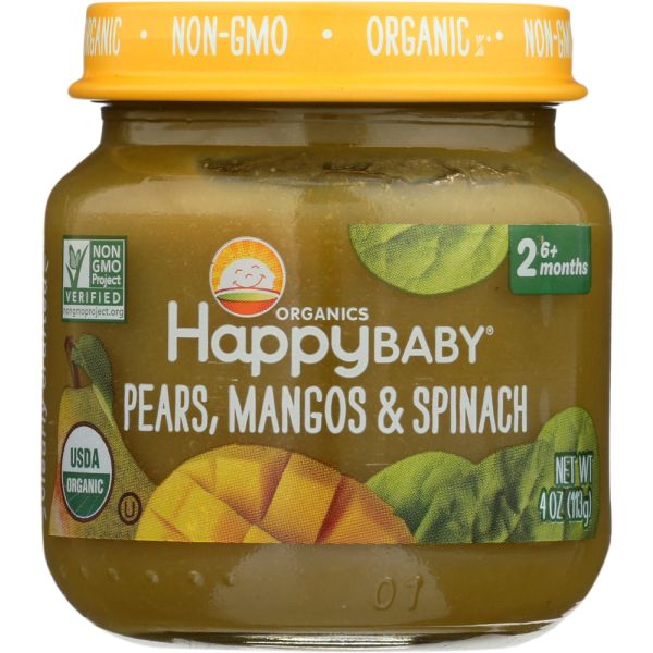 HAPPY BABY: Stage 2 Pears Mangos and Spinach, 4 oz