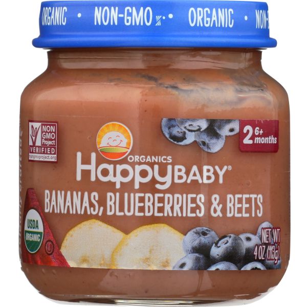HAPPY BABY: Stage 2 Bananas Blueberries and Beets, 4 oz
