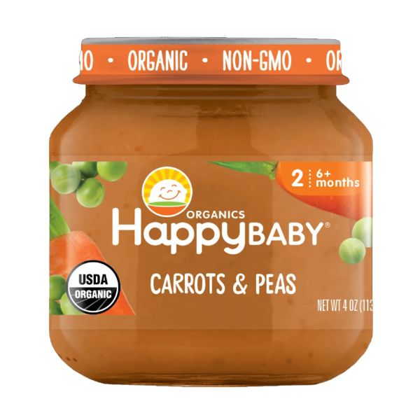 HAPPY BABY: Carrots and Peas Jar, 4 oz