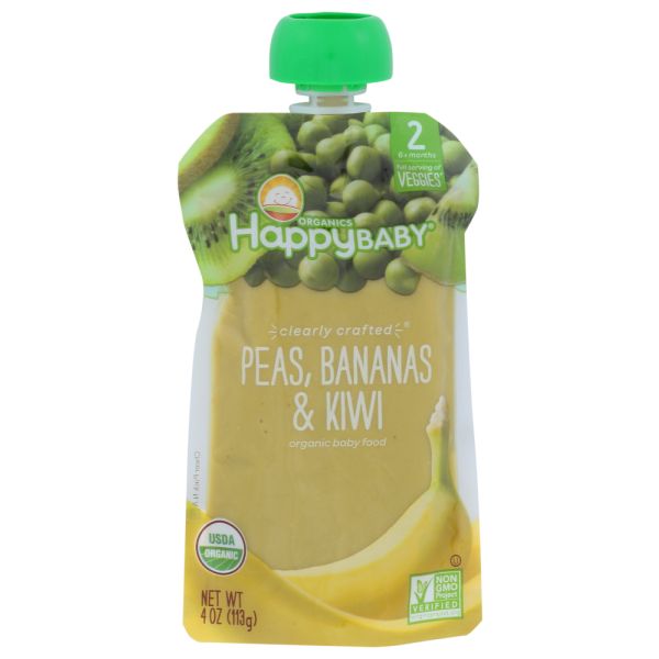 HAPPY BABY: Peas Bananas and Kiwi Pouch, 4 oz