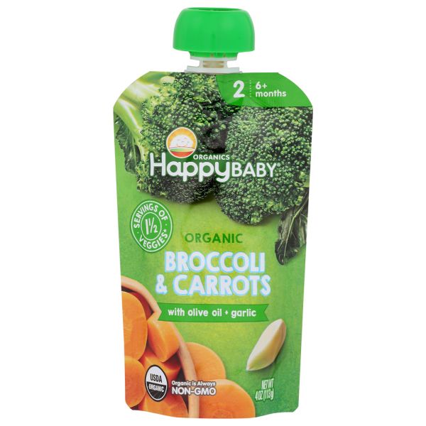HAPPY BABY: Organic Brocolli And Carrots With Olive Oil And Garlic Baby Food, 4 oz