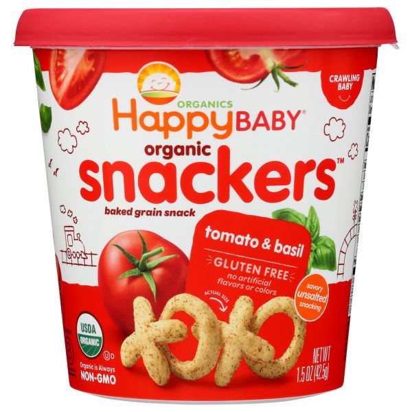 HAPPY BABY: Organic Snackers Tomato And Basil Baked Grains Snack, 1.5 oz