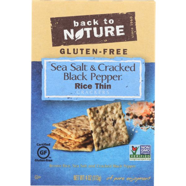 BACK TO NATURE: Gluten-Free Sea Salt & Cracked Black Pepper Rice Thin Crackers, 4 oz