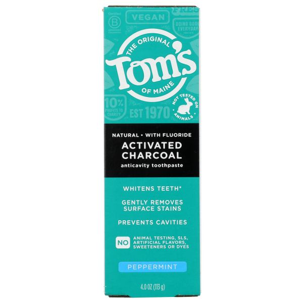 TOMS OF MAINE: Activated Charcoal Toothpaste Peppermint, 4 oz