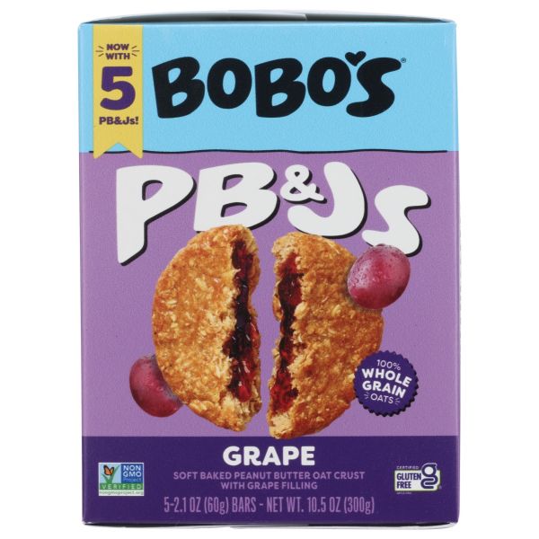 BOBOS OAT BARS: Grape PB&J Oat Snacks 5 count, 10.5 oz