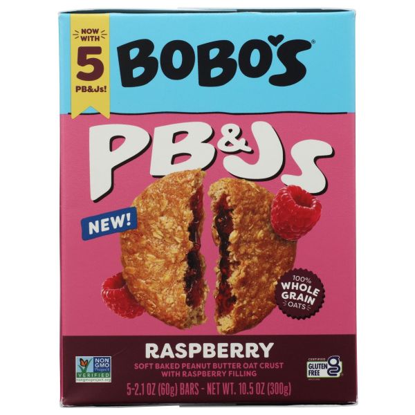 BOBOS OAT BARS: Raspberry PB And J Oat Snacks 5 Bars, 10.5 oz