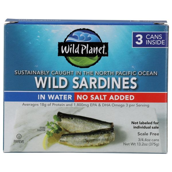 WILD PLANET: Wild Sardines In Water No Salt Added 3pk, 13.2 oz