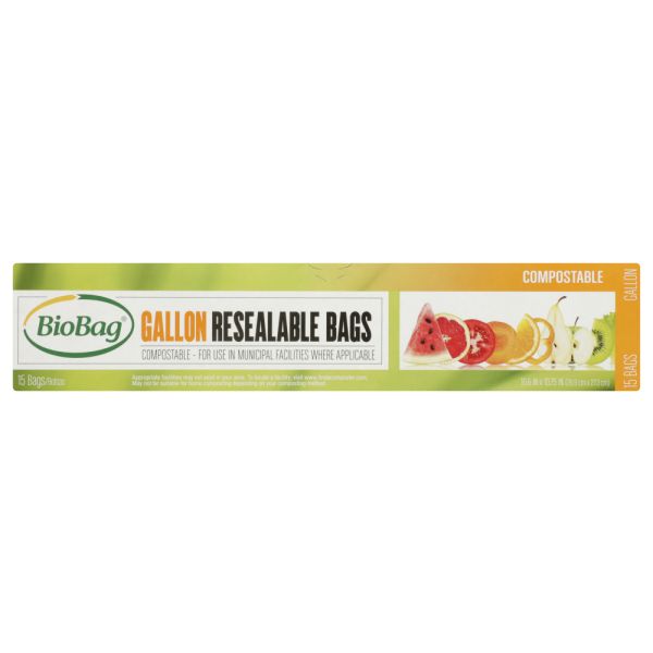 BIOBAG: Resealable Gallon Bags, 15 bg