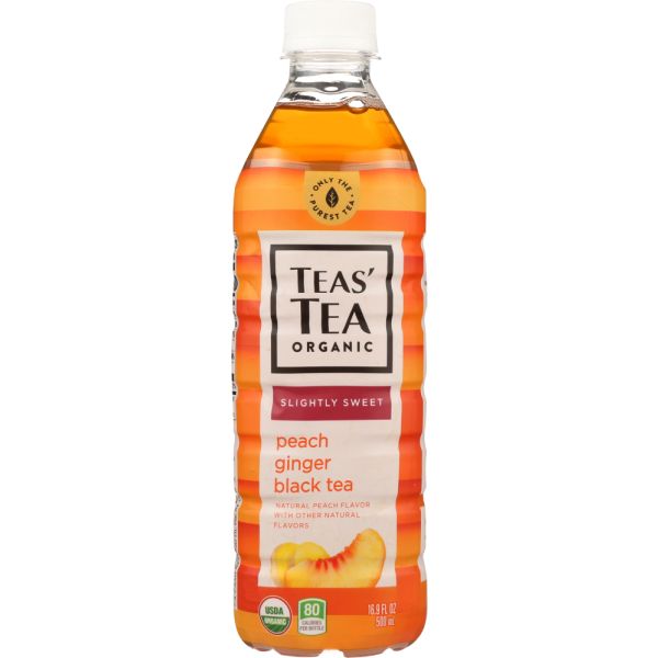 TEAS TEA: Tea Black Slightly Peach Sweet Ginger, 16.9 fo