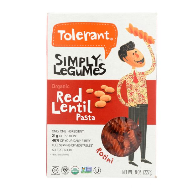 TOLERANT: Pasta Red Lentil Rotini Organic, 8 oz