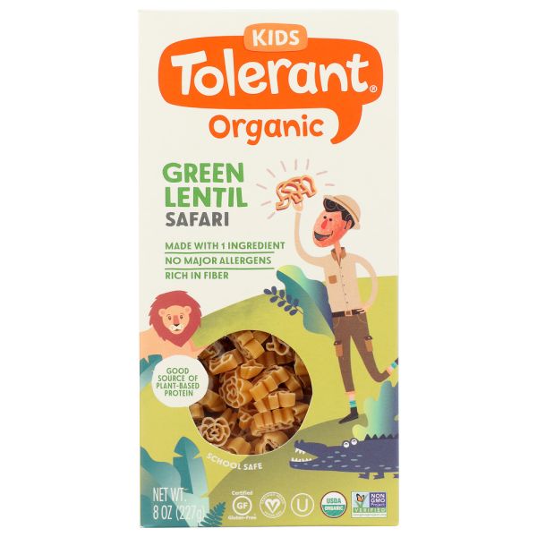 TOLERANT: Organic Kids Green Lentil Safari Pasta, 8 oz